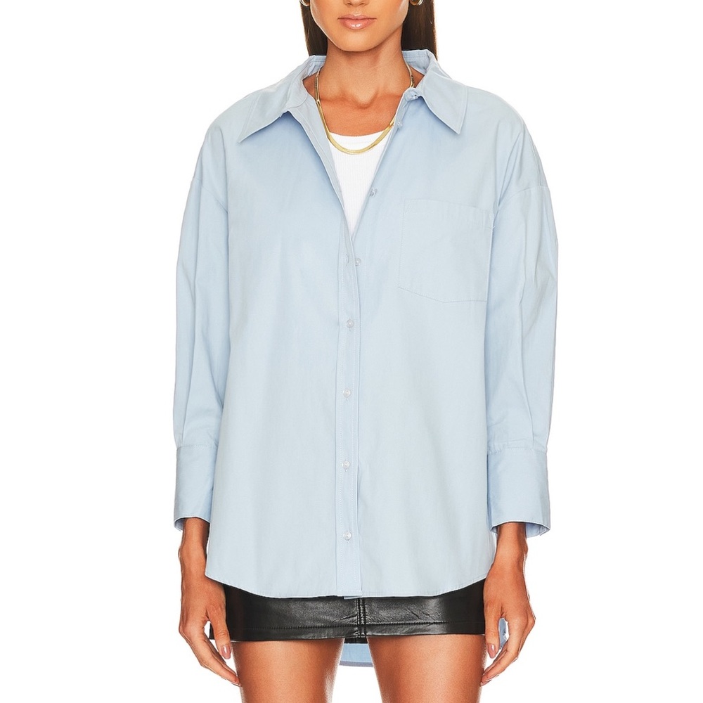 Anine Bing Mika Collared Button Down Shirt Blue - Picture 2 of 9